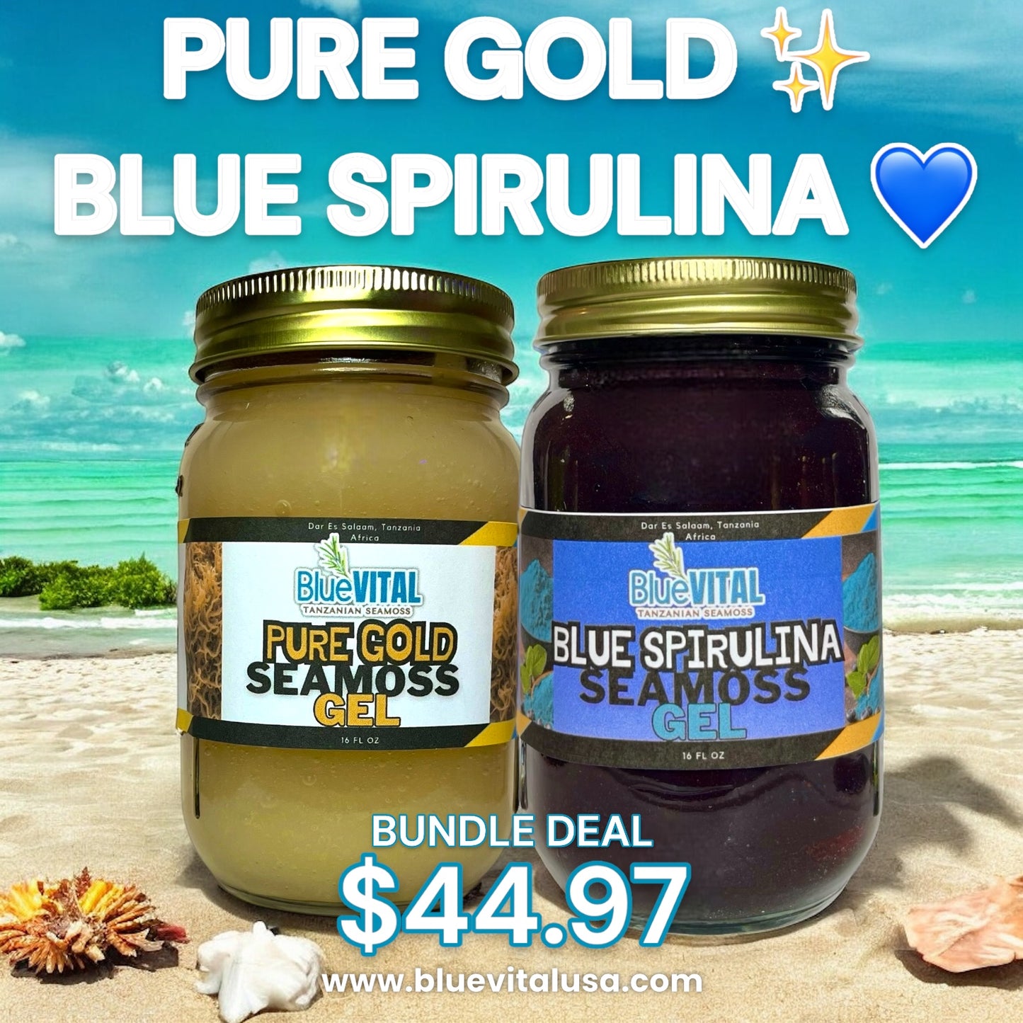 Pure Gold + Blue Spirulina Seamoss Gel (Bundle) ✨💙